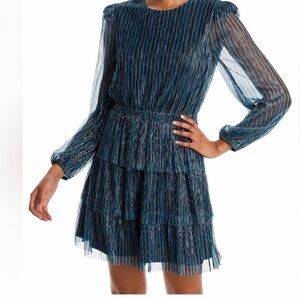 Aqua Metallic Blue Long Sleeve Dress NWT